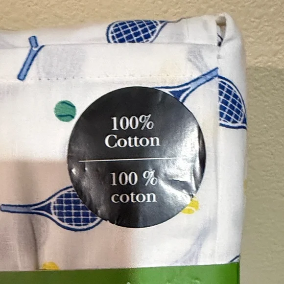 Kate Spade Tennis Print King Sheet Set with Blue and Yellow Accents - Picture 3 of 4